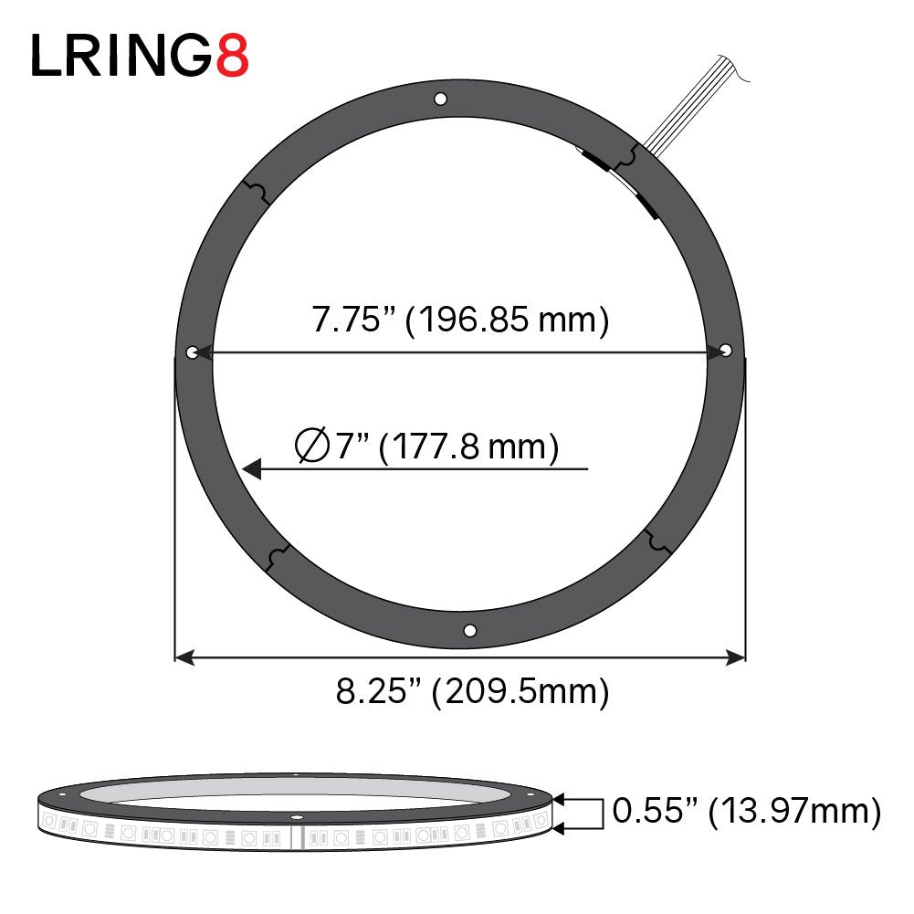DS18 LRING8 Speaker Grill Ring - Fits 8” Speaker, RGB LED Lighting, Acrylic Ring, Marine Watertight Seal, Compatible with RGB Remote Module - One Ring