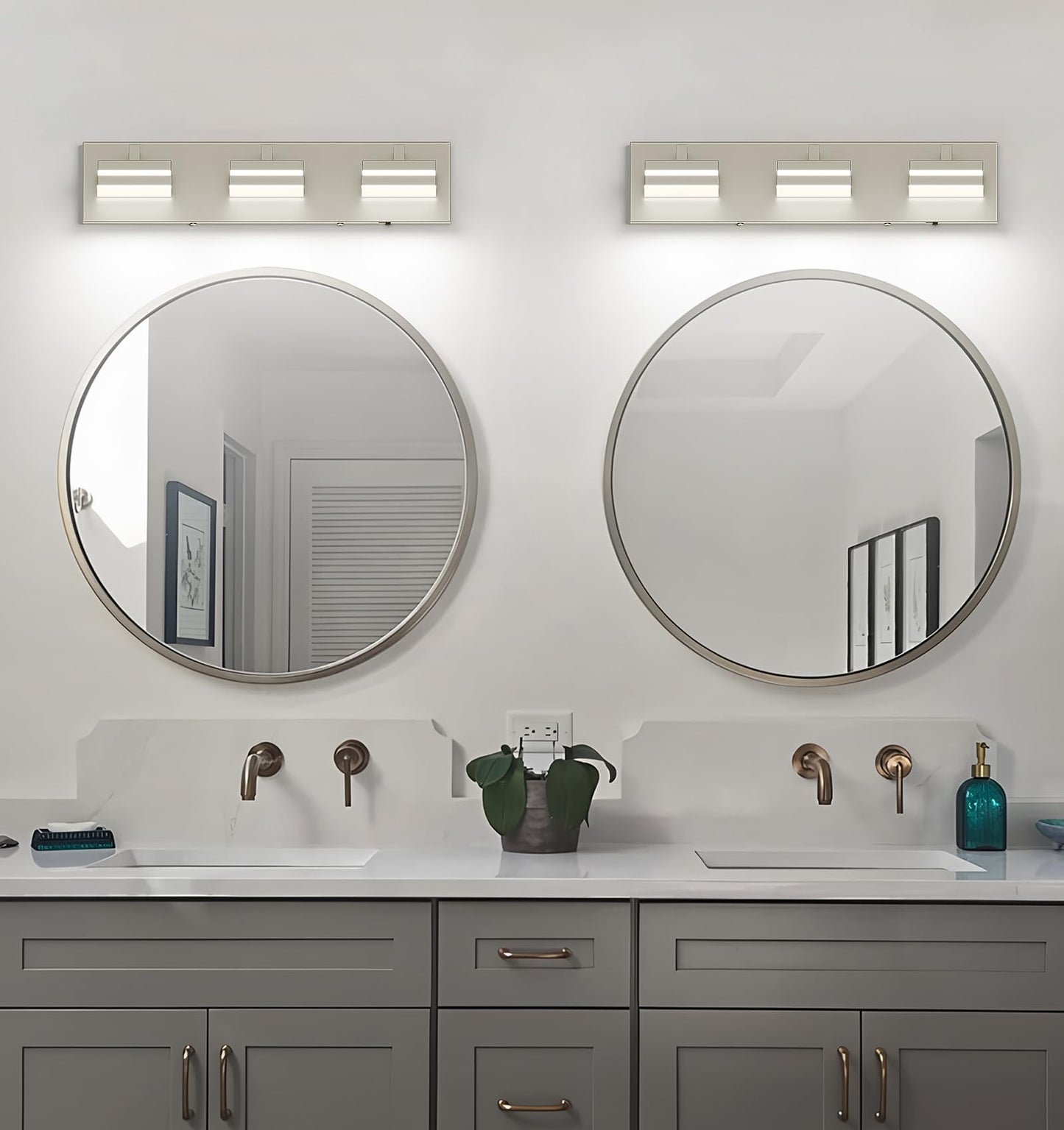 Joossnwell Brushed Nickel Vanity Lights for Bathroom Light Fixtures (3-Light, 19.69-Inch) Dimmable 5CCT Modern Bath Lighing Fixture Over Mirror LED