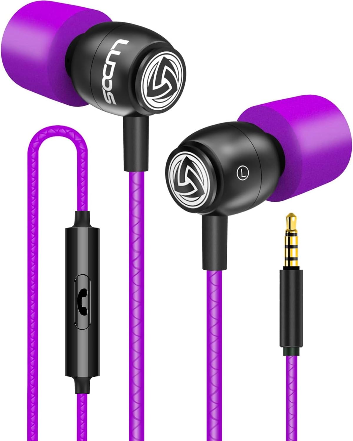 LUDOS Clamor Wired Earbuds in-Ear Headphones, 5 Years Warranty, Earphones with Microphone, Noise Isolating Ear Buds, Memory Foam for iPhone, Samsung