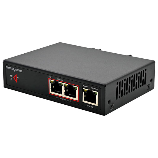 60W 2-Port Gigabit PoE Switch/Extender PoE Splitter Repeater, 10/100/1000Mbps, Supports IEEE 802.3af/at for Ethernet Extension, 6KV Lightning
