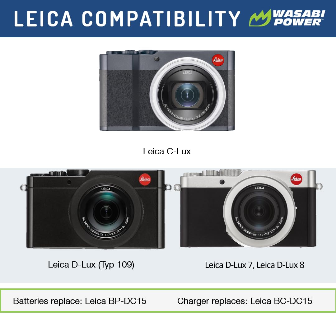 Wasabi Power Battery (2-Pack) and Micro USB Dual Charger for Leica BP-DC15 and Leica D-Lux 7, 8