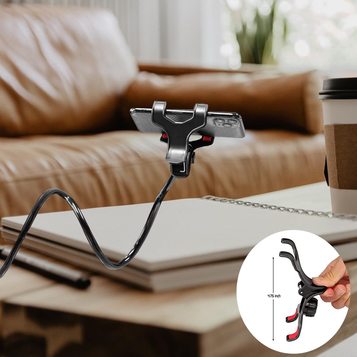 Selfdee Phone Holder for Bed, Gooseneck Clip Adjustable Phone Stand - Universal 360 Flexible Mount for Bedside headboard Lazy Long Arm Clamp Bracket