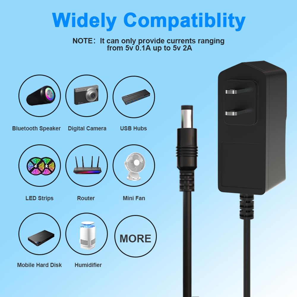 ENGFYADSY 5V 2A Power Supply Adapter, AC/DC Charger AC 100~240V to DC 5V 2A Power Adapter Wall Charger for TV Box, Camera, Speaker,Router & More DC…