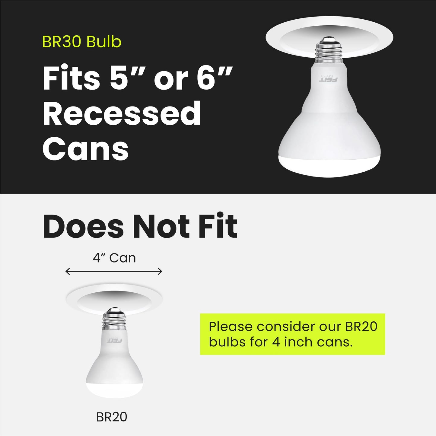 Feit Electric BR30 LED Light Bulb, 65W Eq, Neutral White, 6 Pack