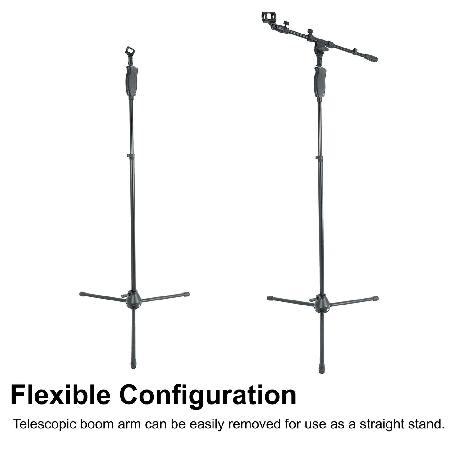 Rockville RVMIC3 V2 Portable Adjustable Tripod Boom Mic Stand for Singers & Musicians, Quick Release Clutch, Sturdy All-Metal, 25"-46.5" Telescopic