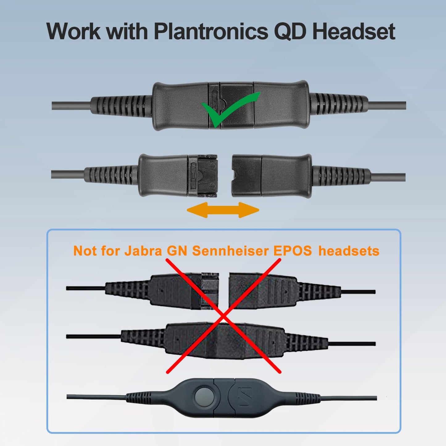 2.5mm Adapter Cable for Plantronics Quick Disconnect QD Headsets Wire to 2.5mm Phone Headset Adapter Cord Compatible with Panasonic AT&T VTech Uniden