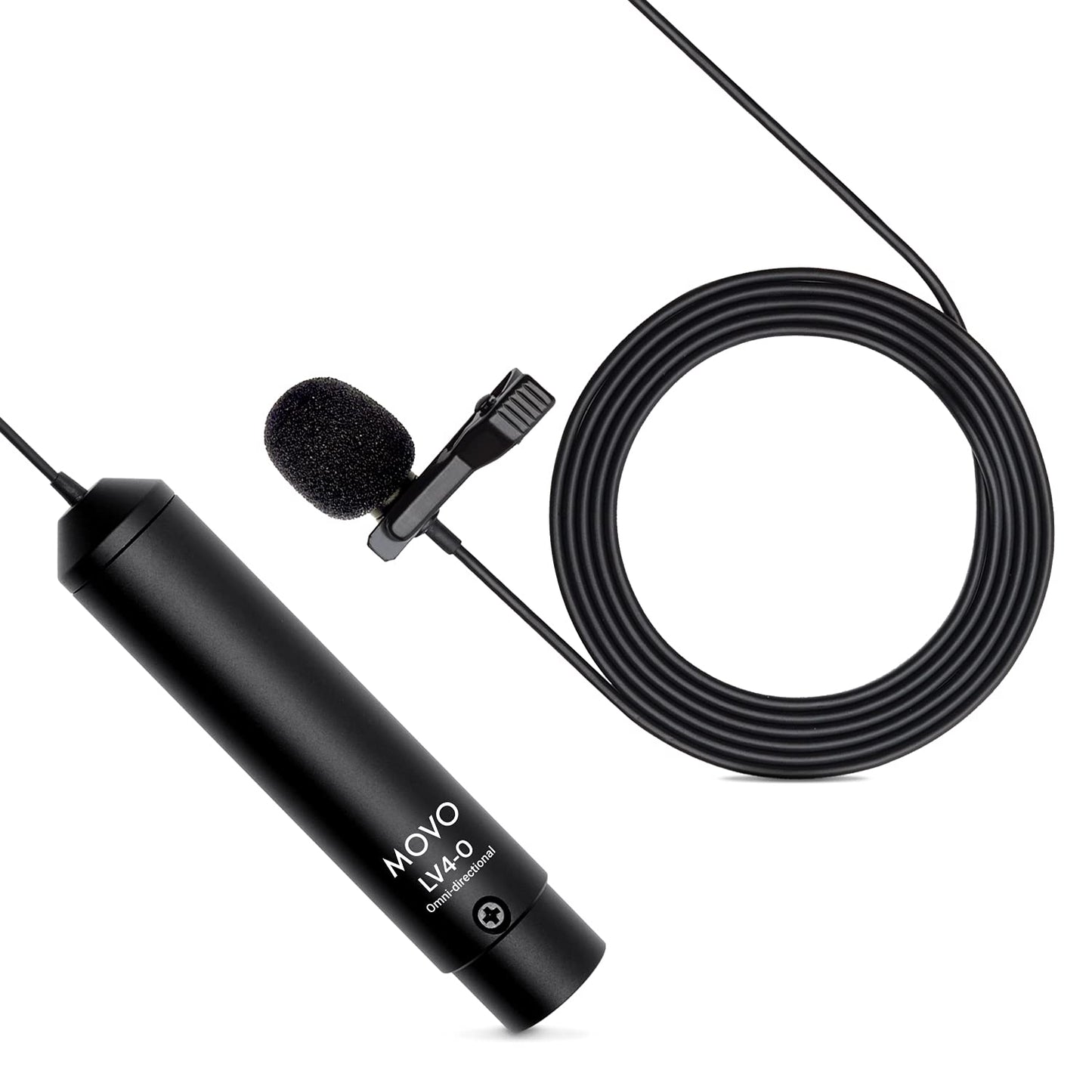 Movo LV4-O Phantom Power Omnidirectional XLR Lavalier Microphone with Metal Lapel Mic Clip and Windscreen - Great External Lav Mic for Filming