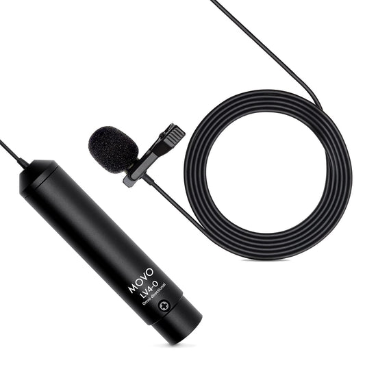 Movo LV4-O Phantom Power Omnidirectional XLR Lavalier Microphone with Metal Lapel Mic Clip and Windscreen - Great External Lav Mic for Filming