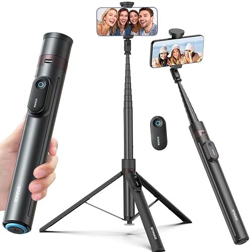 ORMOS Selfie Stick Tripod, 67 Inch Extendable, Aluminum Alloy & Silicone, Compatible with All Cell Phones, Auto Open Tripod Stand with Remote