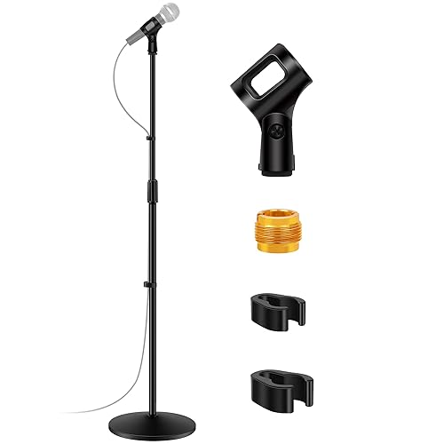 InnoGear Mic Stand, Microphone Stand Floor Detachable Boom Mic Arm Stands with Weighted Round Base, Height Adjustable from 34" to 60" for Blue Yeti