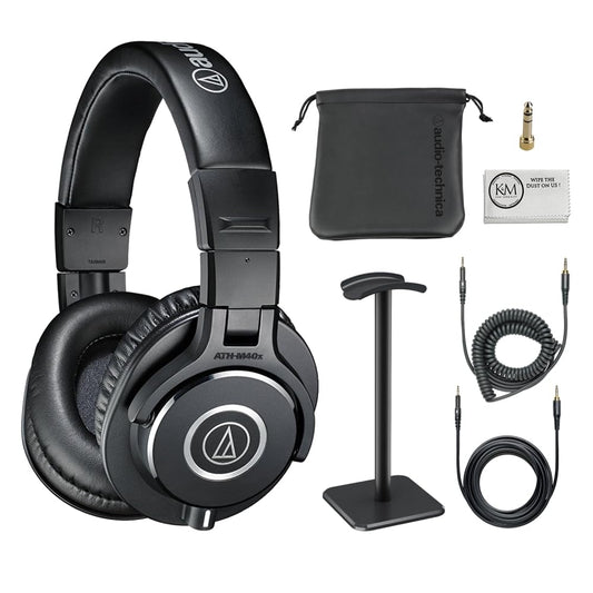 Audio-Technica ATH-M40x Professional Monitor Headphones Bundled with Over The Ear Headphones Stand + Cleaning Cloth (3 Items)
