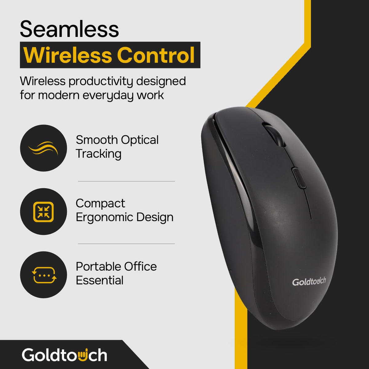 Goldtouch Wireless Mouse for Office, Bluetooth and 2.4 GHz, Black, 1 Count