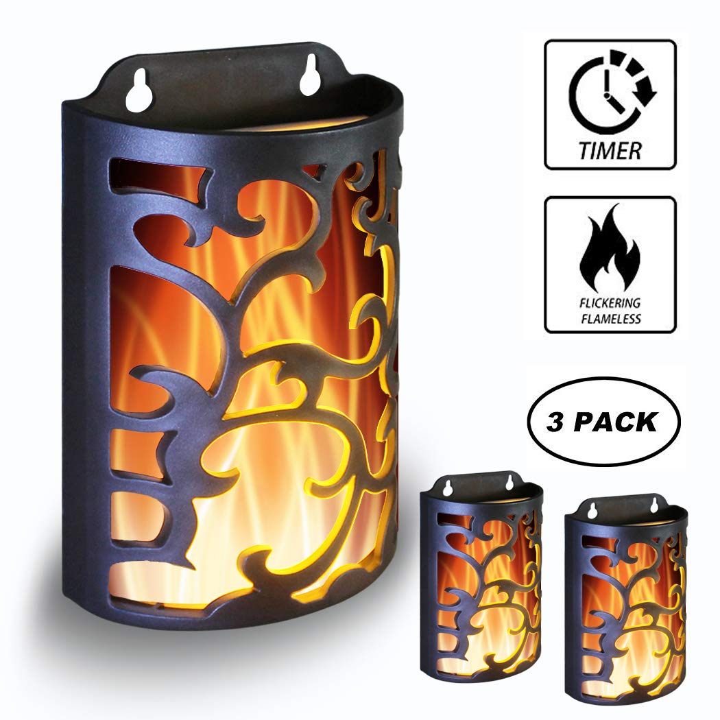 yucanucax Decorative Lanterns with Timer, Candle Light Flameless Candles Indoor/Outdoor Wall Sconces,Flickering Flames Wall Light for Hallway