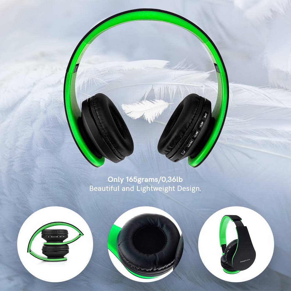 PowerLocus Wireless Bluetooth Over-Ear Stereo Foldable Headphones, Wired Headsets Rechargeable with Built-in Microphone for iPhone, Samsung, LG, iPad…