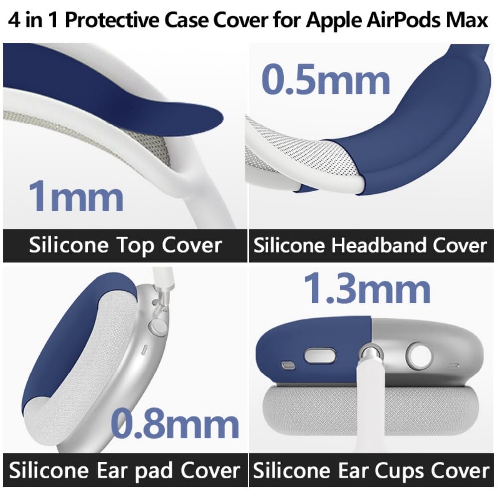 Fomissky 4 in 1 AirPods Max Case with Ear Covers, Includes Headband Cover & Soft Silicone Earpads Covers Compatible with Apple AirPods Max (Black