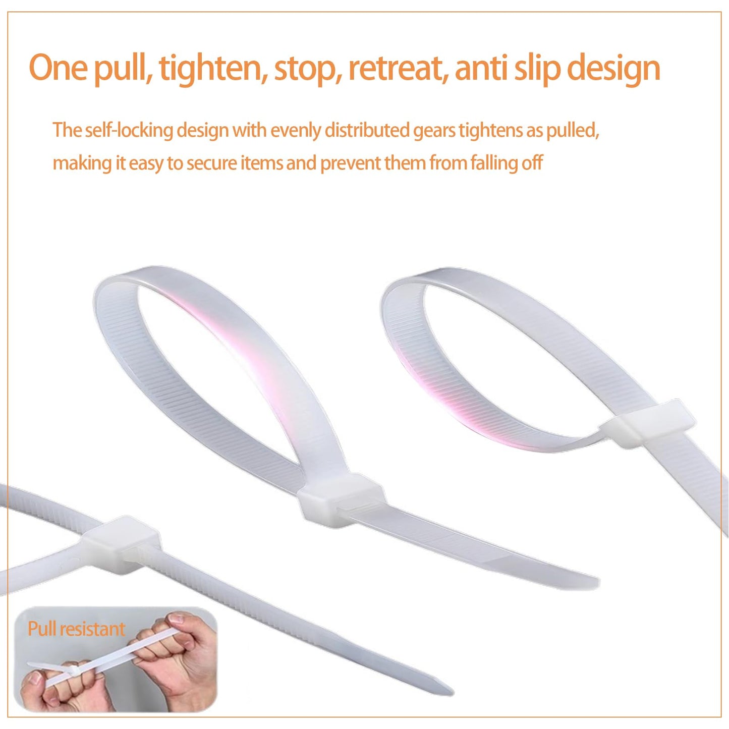 100 nylon cable ties, double-sided toothed, 11 pound tensile strength, heavy-duty cable ties, self-locking adjustable, durable, suitable for indoor