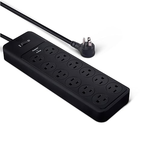 Amazon Basics 12-Outlet Surge Protector Power Strip, 4000 Joules, 8ft Extension Cord, Rectangle, for Home, Office, Gaming Room, Black
