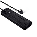 Amazon Basics 12-Outlet Surge Protector Power Strip, 4000 Joules, 8ft Extension Cord, Rectangle, for Home, Office, Gaming Room, Black