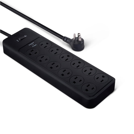 Amazon Basics 12-Outlet Surge Protector Power Strip, 4000 Joules, 8ft Extension Cord, Rectangle, for Home, Office, Gaming Room, Black
