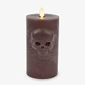 Luminara Chalky Skull LED Candle, Dark Chocolate, Moving Flame, Gothic Halloween Decor, Battery Operated Flameless Unscented Wax Timer Indoor