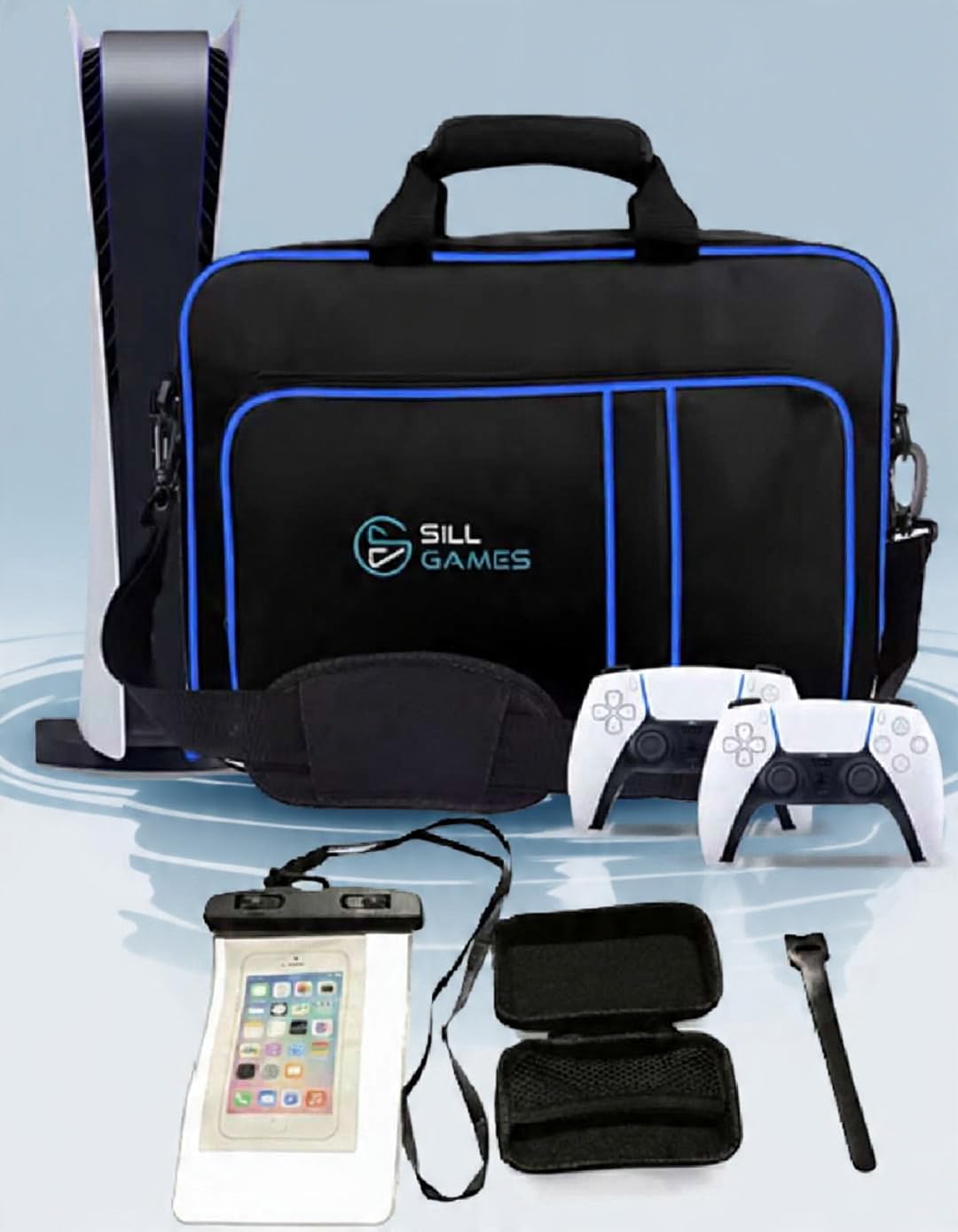 Sill Games Carrying Case compatible with PS5 with Strap, Protective PlayStation 5 Travel Bag for Console, Controllers & Game Discs, Durable PS5 Case
