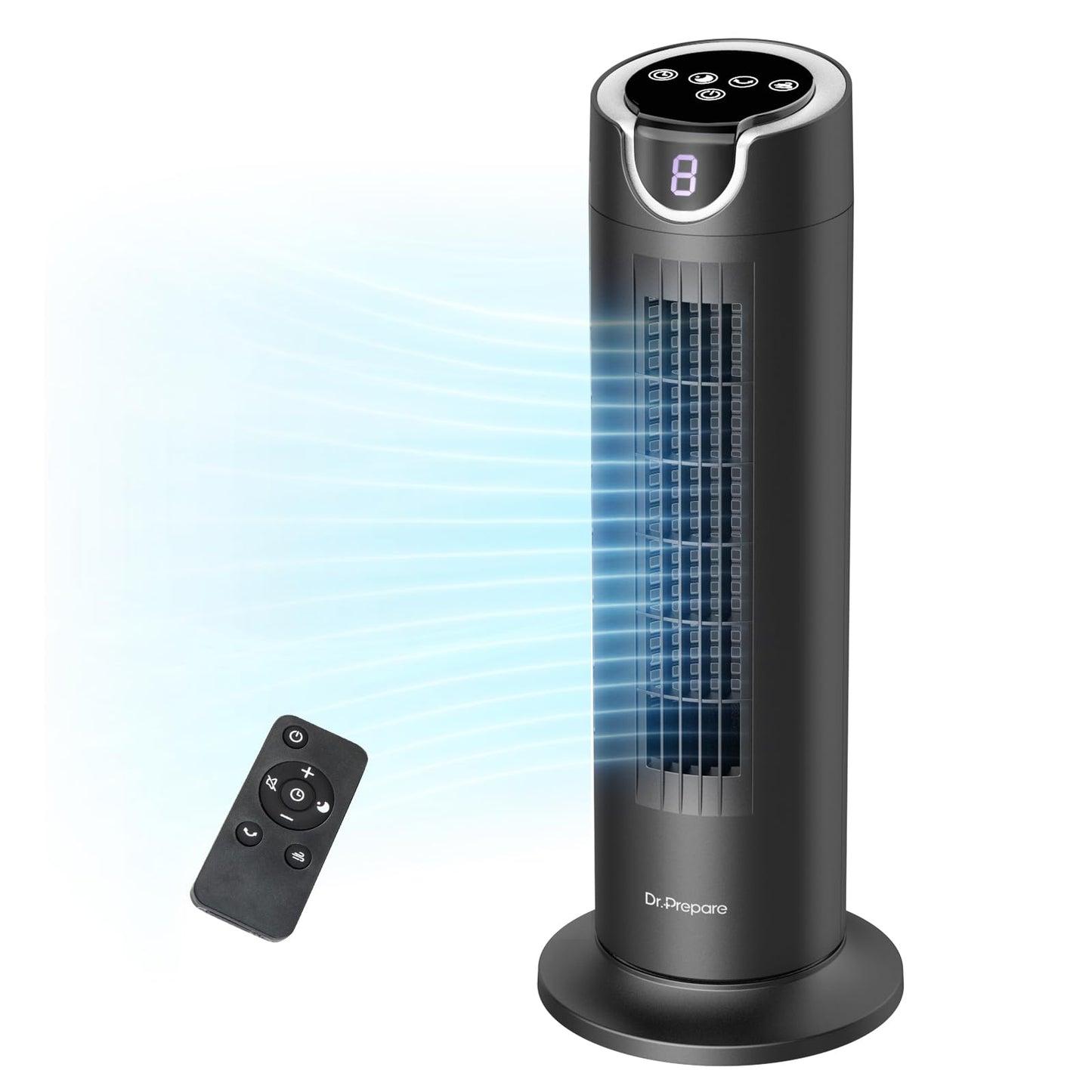 DR.PREPARE Tower Fan for Bedroom, 25 dB Quiet DC Bladeless Fan with Remote, 8 Speeds, 1-8H Timer, 80° Oscillating Fans for Indoors, 16 Inch Portable