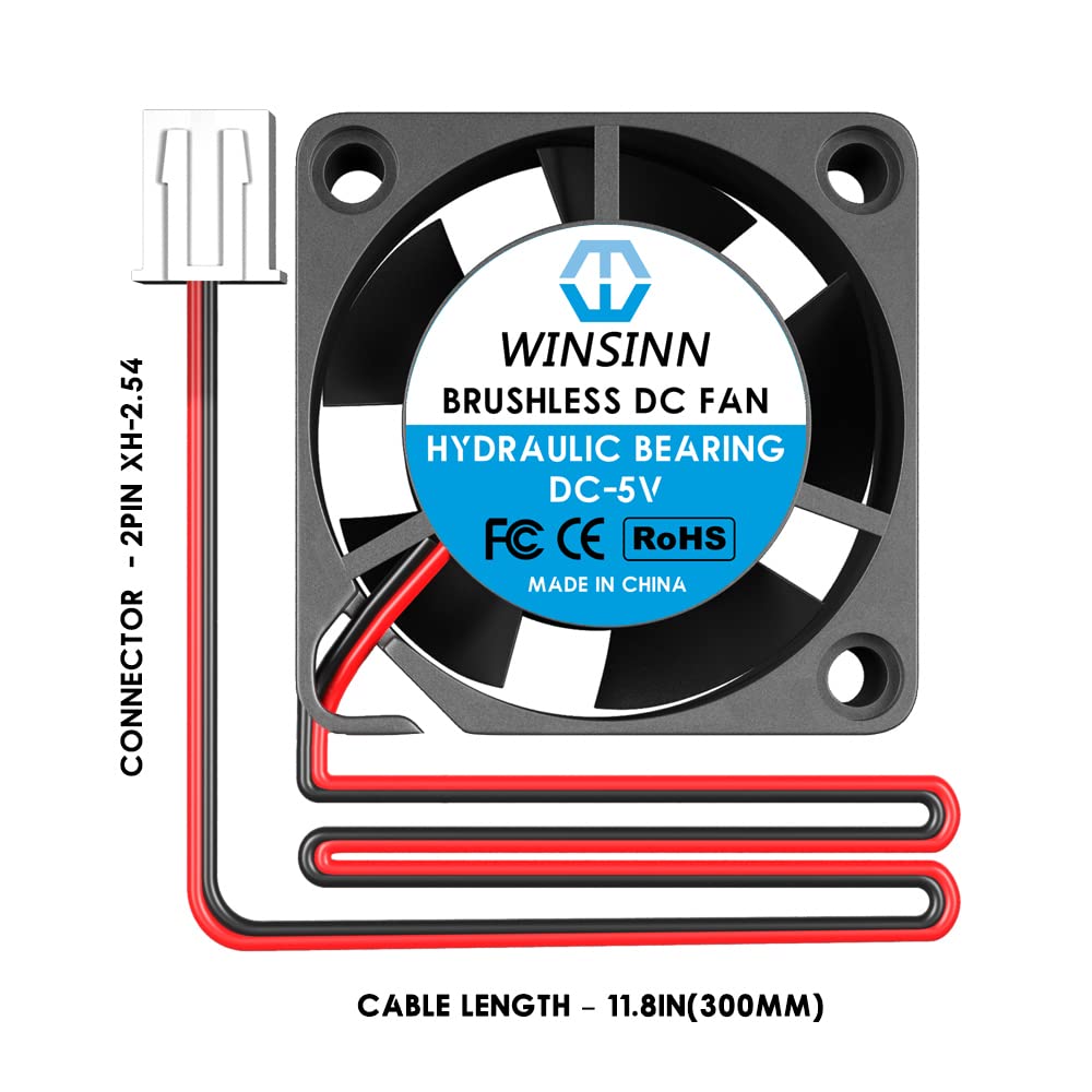 WINSINN 20mm 5V Fan - Hydraulic Bearing 12000 RPM 2010 Cooling Fan Replacement for Raspberry Pi/3D Printer/Small Server/Gaming Consoles/Network, 30cm