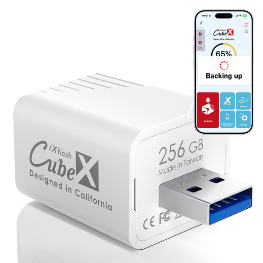 Piodata iXflash Cube Auto Photo Backup While Charging, 256GB USB Flash Drive for iPhone & iPad, Apple MFi USB 3.2 Type A Data Cube Photo Stick Backup