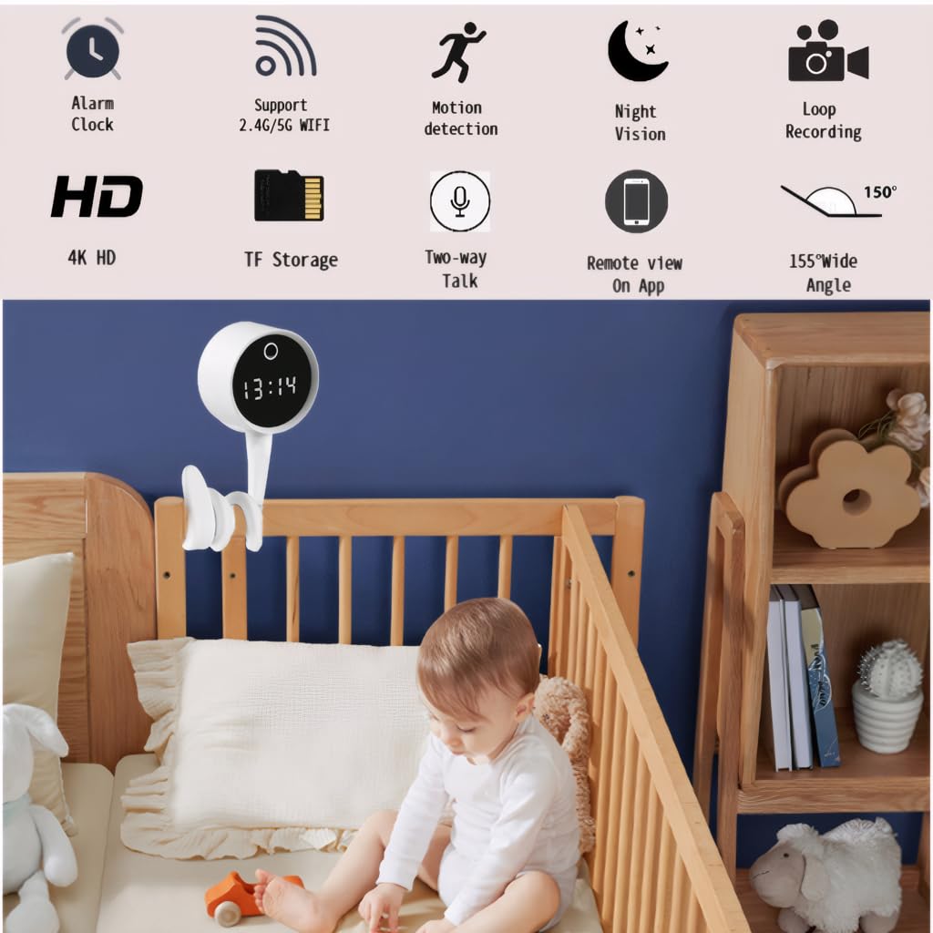 2K 3MP Indoor Security Camera,Flexible Silicone Tail Grips Any Surface, Baby/Elder/Dog/Pet Cam, View on App, Wifi2.4G&5G, 24/7 HD Clock Camera