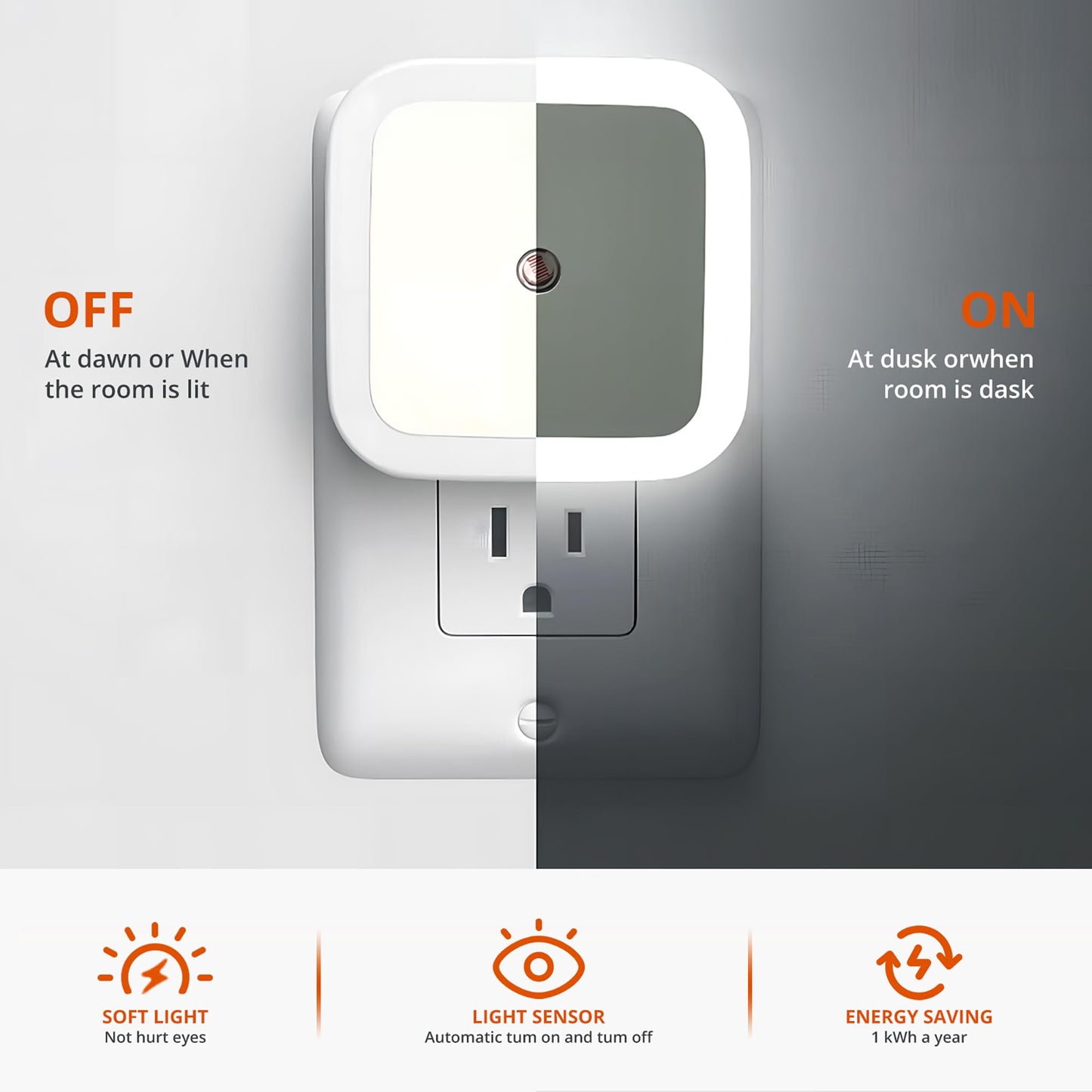 JRQLOV 6Pcs Square LED Night Light Intelligent Sensor Control Induction Energy-Saving Bedside Socket Lamp Room Hallway Toilet Wall Home Lighting