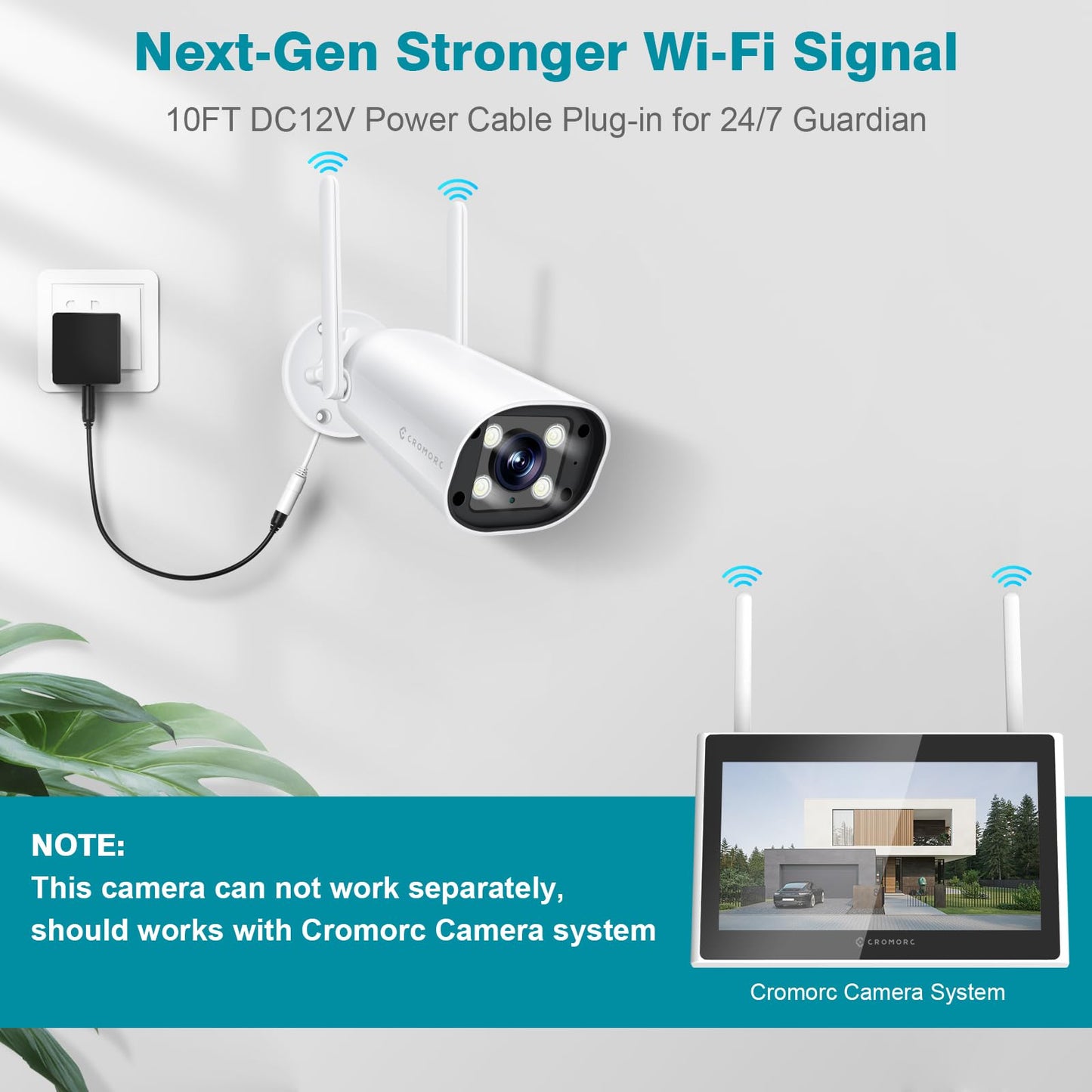 Cromorc Wireless Security 5MP Camera Two Way Audio Floodlight Siren Alarm Color Night Vision Outdoor Indoor Weatherproof with 1A Power Adapter