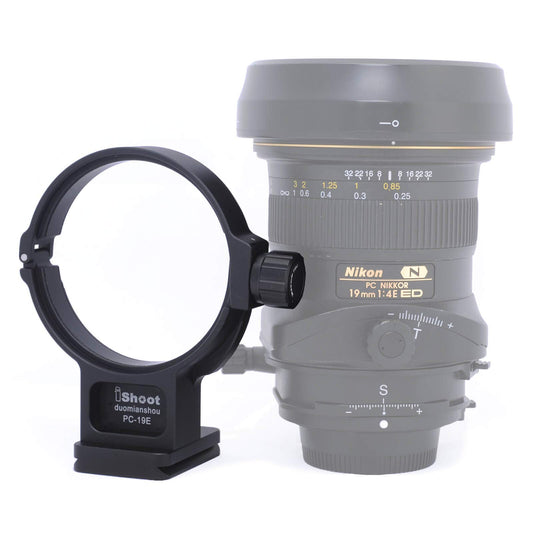 iShoot Tripod Mount Ring Lens Collar Support for Nikon PC NIKKOR 19mm f/4E ED Tilt-Shift Lens, Built-in ARCA Type 50mm Quick Release Plate Compatible