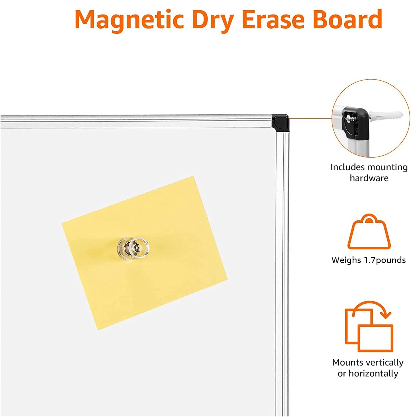 Amazon Basics Magnetic Dry Erase Whiteboard, 24" x 18", Aluminum Frame, Silver/White, Presentation Board for Writing Notes