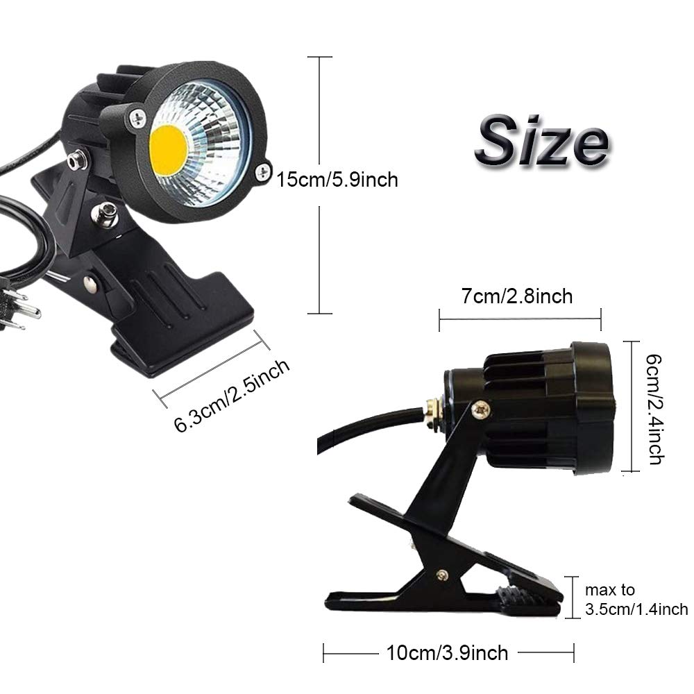 Youngine Outdoor 1pc 5W COB LED Clip on Light, IP65 Waterproof Adjustable Desk Stand COB Spotlights with Clip and US Plug for Flag Coffee Shop (Cool