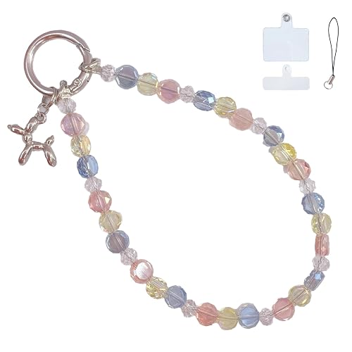 QATYYY Colorful Crystal Beaded Phone Wrist Strap with Tether Tab, Cute Lightweight Phone Bracelet Strap for Women, Sparkling Cellphone Wrist Strap