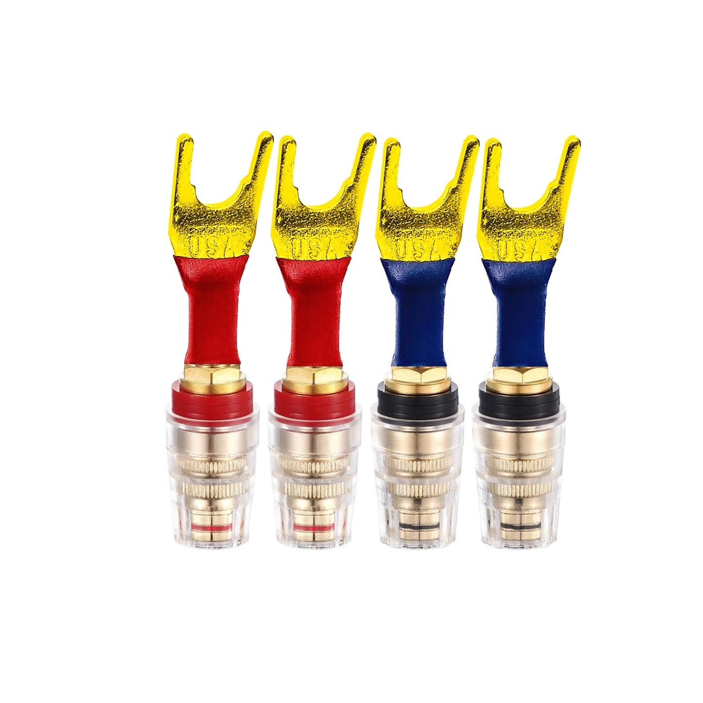 Funayama Spade to Banana Jack Adapter 4-Pack, 24K Gold Plated Y Terminal Speaker Wire Connector, Compatible for Yamaha, Denon, Marantz Amplifier