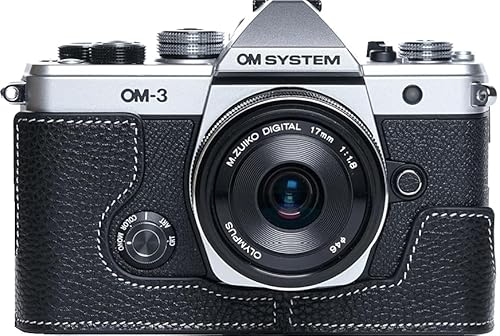 OM-3 Camera Case, BMAOLLONGB Handmade Genuine Real Leather Half Camera Case Bag Cover for Olympus OM-3 OM3 Camera Bottom Opening Version + Hand Strap