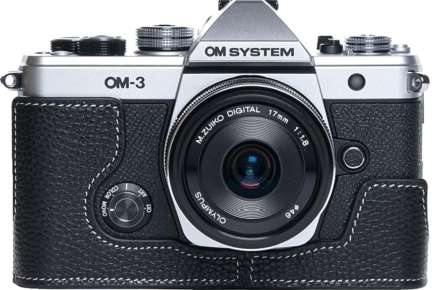 OM-3 Camera Case, BMAOLLONGB Handmade Genuine Real Leather Half Camera Case Bag Cover for Olympus OM-3 OM3 Camera Bottom Opening Version + Hand Strap