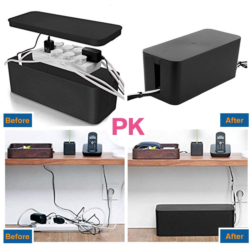 [Set of Three] Cable Management Boxes Organizer, Large Storage Wires Keeper Holder for Desk, TV, Computer, USB Hub, System to Cover and Hide & Power