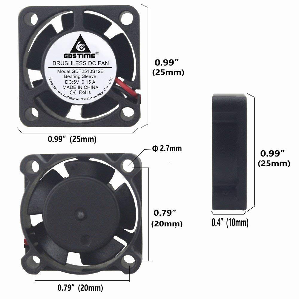 GDSTIME 25mm x 25mm x 10mm 5v Small DC Brushless Cooling Fan