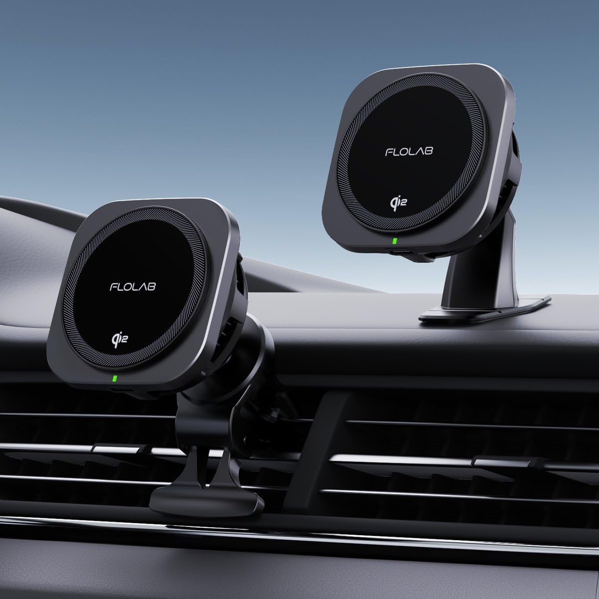 FLOLAB Qi2 15W Wireless Car Charger for iPhone 16/15/14/13/12 Qi2 Car Charger, Magnetic Vent Mount/Dashboard Mount Car Phone Holder, Fast Charging