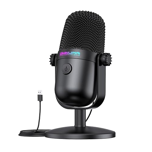 Gaming Microphone with Noise Cancellation & Mute Button, USB Condenser Mic for Streaming/Recording, Ultra-Compact Design, Compatible with