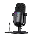 Gaming Microphone with Noise Cancellation & Mute Button, USB Condenser Mic for Streaming/Recording, Ultra-Compact Design, Compatible with