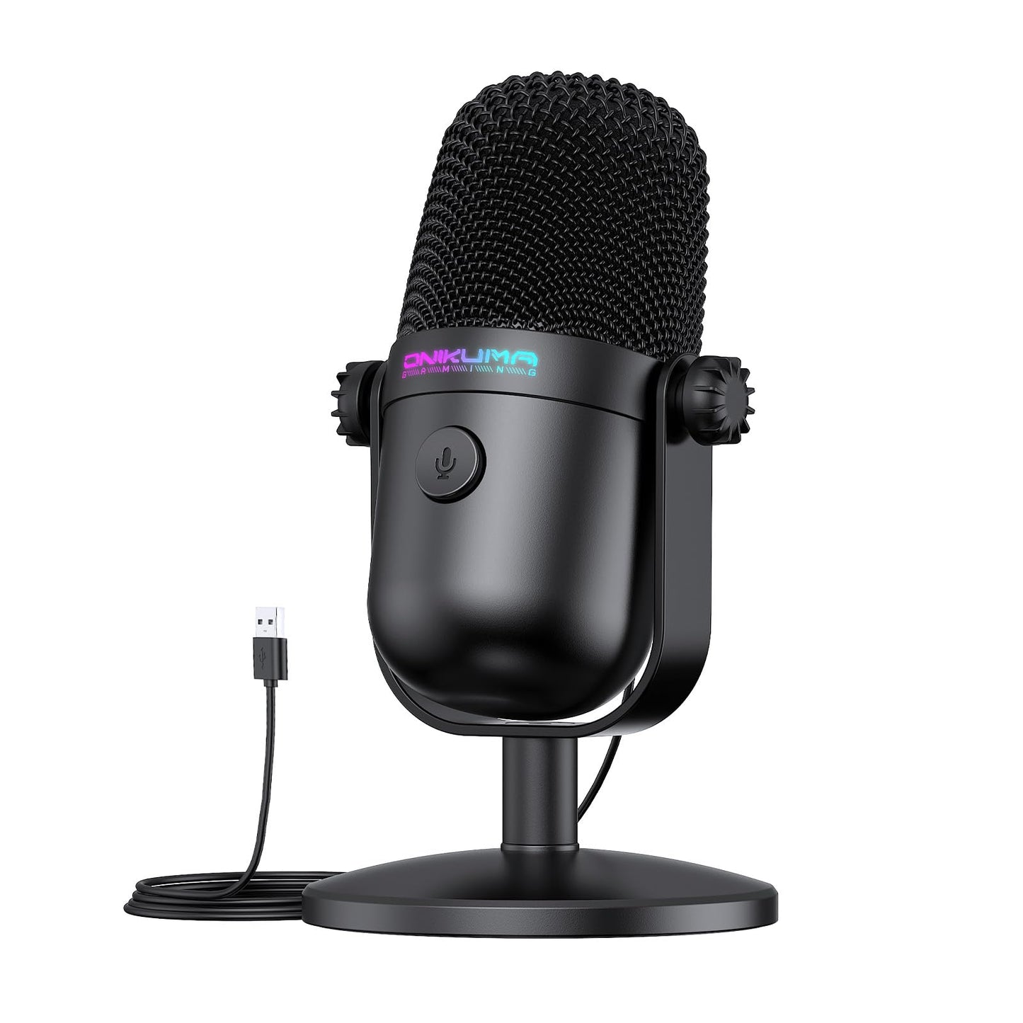 Gaming Microphone with Noise Cancellation & Mute Button, USB Condenser Mic for Streaming/Recording, Ultra-Compact Design, Compatible with