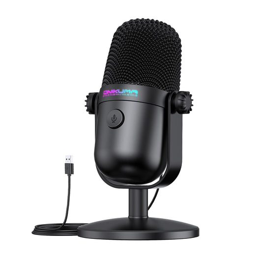 Gaming Microphone with Noise Cancellation & Mute Button, USB Condenser Mic for Streaming/Recording, Ultra-Compact Design, Compatible with