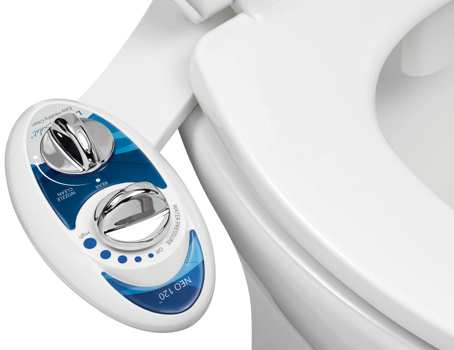 LUXE Bidet NEO 120 - Self-Cleaning Nozzle, Fresh Water Non-Electric Bidet Attachment for Toilet Seat, Adjustable Water Pressure, Rear Wash (Blue)