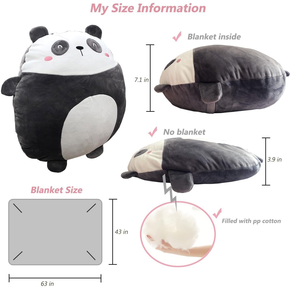 Hofun4U Panda Plush Pillow 16 Inch, Blanket in Cute Plush Pillow, Panda Stuffed Animal, Girls Boys Gifts for Birthday Christmas, Travel