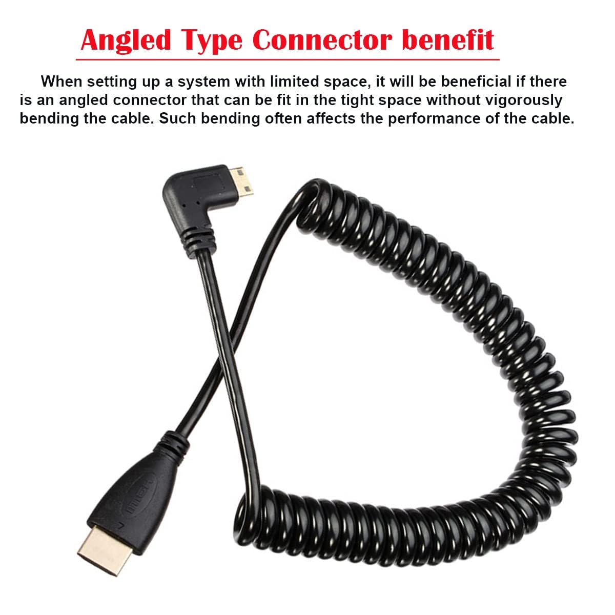 Cablecc 90 Degree Right Angled Type Mini HDMI Male to HDMI Male Stretch Spring Cable 4ft Cablecc