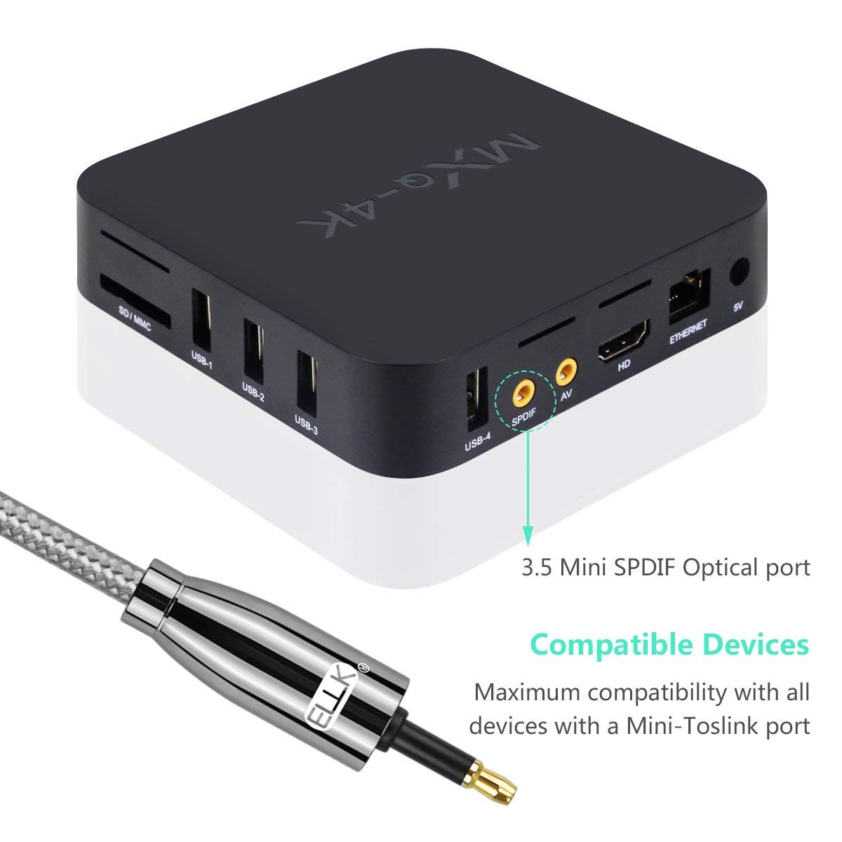 Optical Audio Cable, EMK Toslink Optical to Mini Toslink Optical Cable with Braided Jacket for Home Theater, Sound Bar, TV, PS4, Xbox