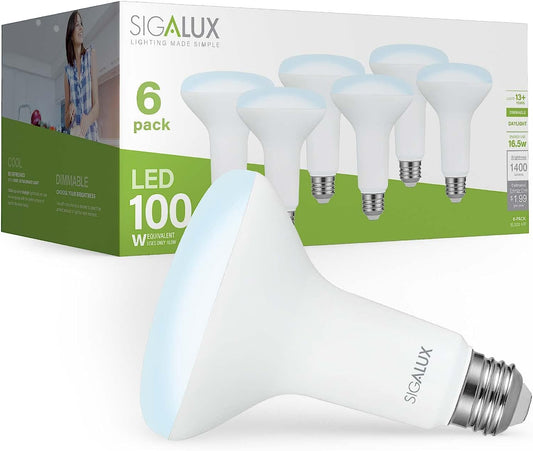 Sigalux LED Flood Lights Indoor, BR30 Bulb 100W Equivalent, Dimmable Recessed 5000K Daylight Can Lights 1400LM, E26 Base Bulged UL Listed, Pack of 6